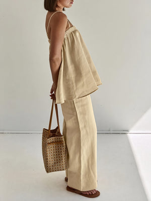 Women's Two-Piece Outfit – Thin Strap Top, Wide-Leg Pants, Relaxed Fit-83288-df9d0fa4-5c83-45b5-9c0a-69e527f5fd64