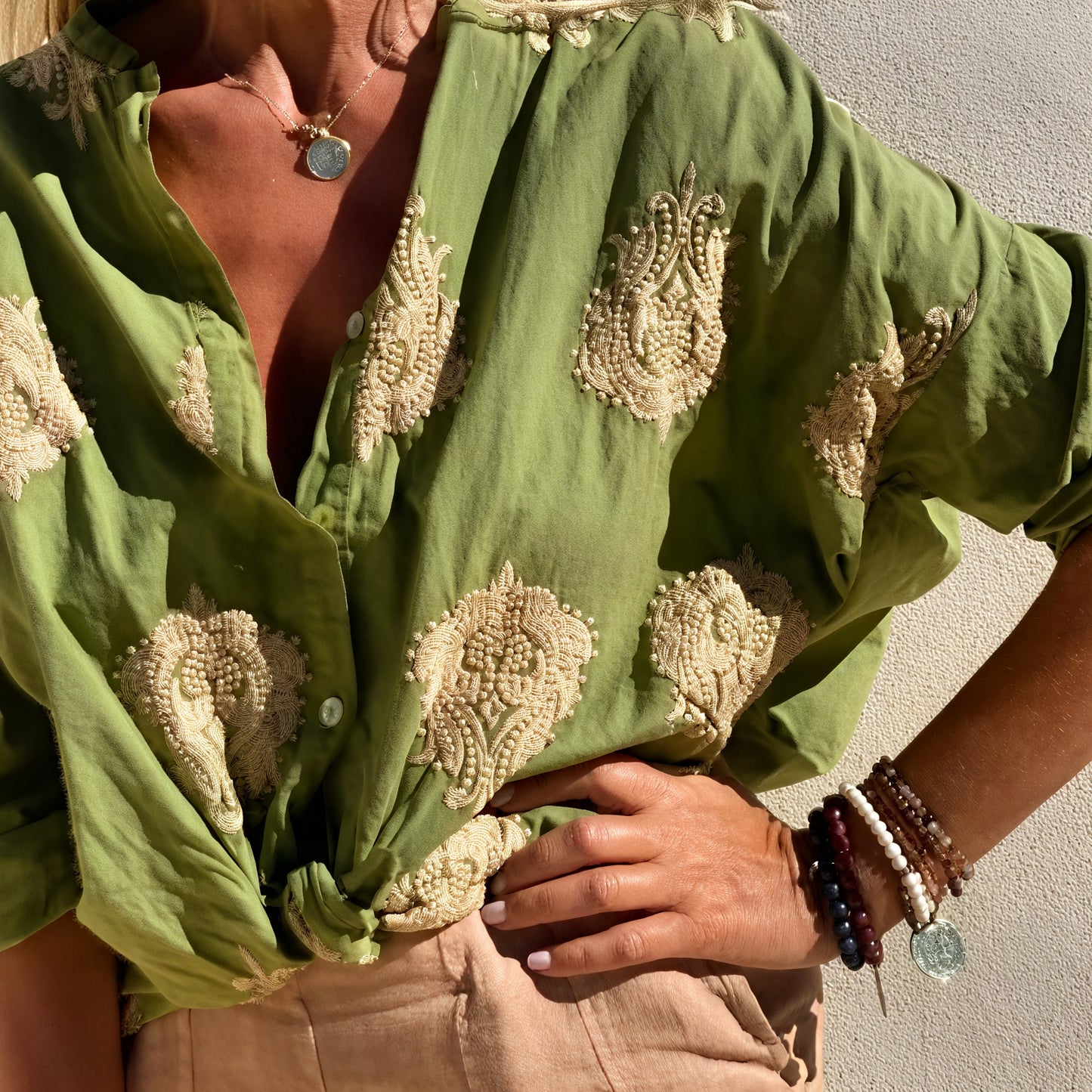 Women's Shirt Blouse – Embroidered Button-Down Tie-Front, Casual Style-83310-688dbed6-694b-42de-bbaf-9f26c82a4017