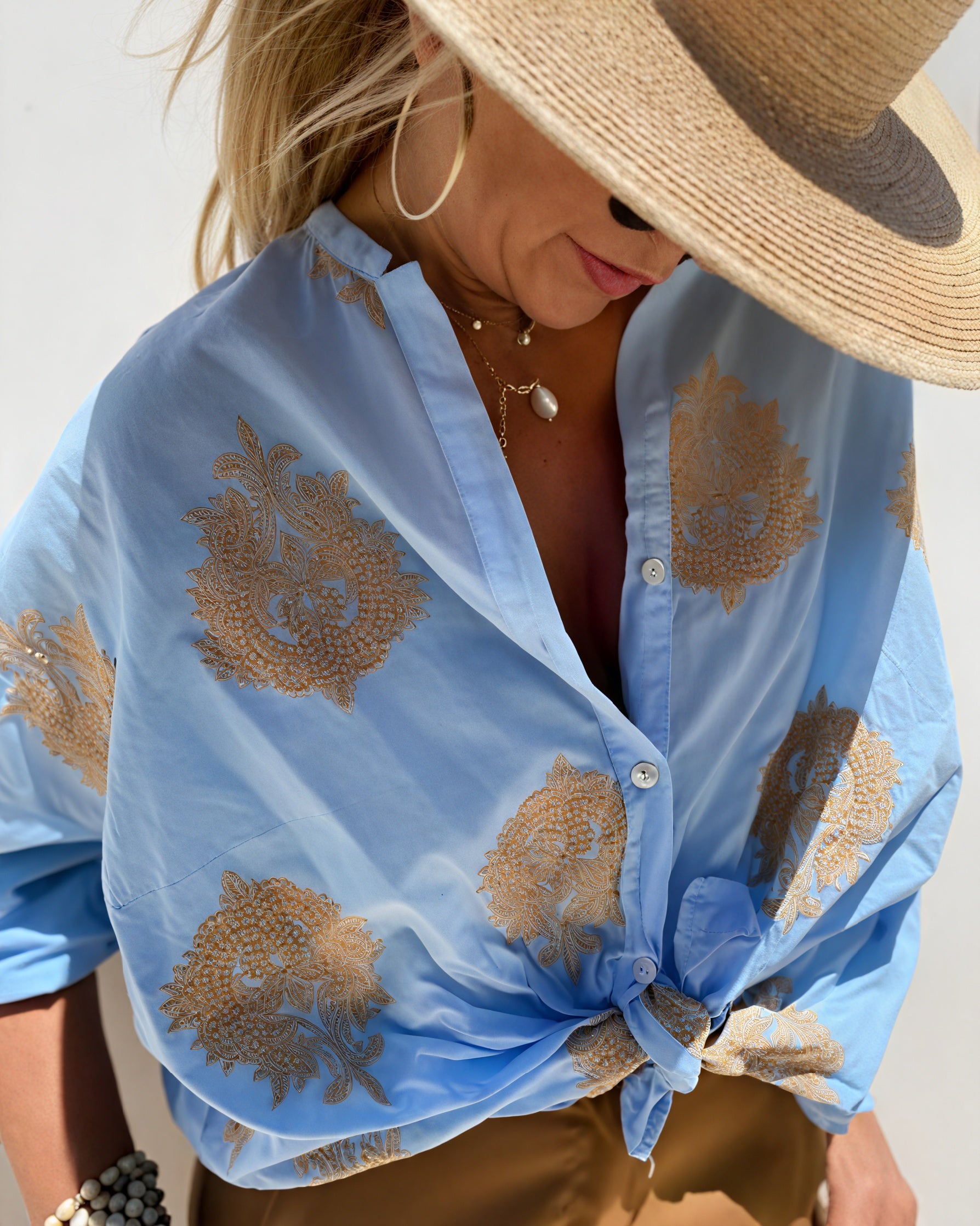 Women's Shirt Blouse – Embroidered Button-Down Tie-Front, Casual Style-83310-e4b975cb-5693-4784-9918-4e6c180670ad