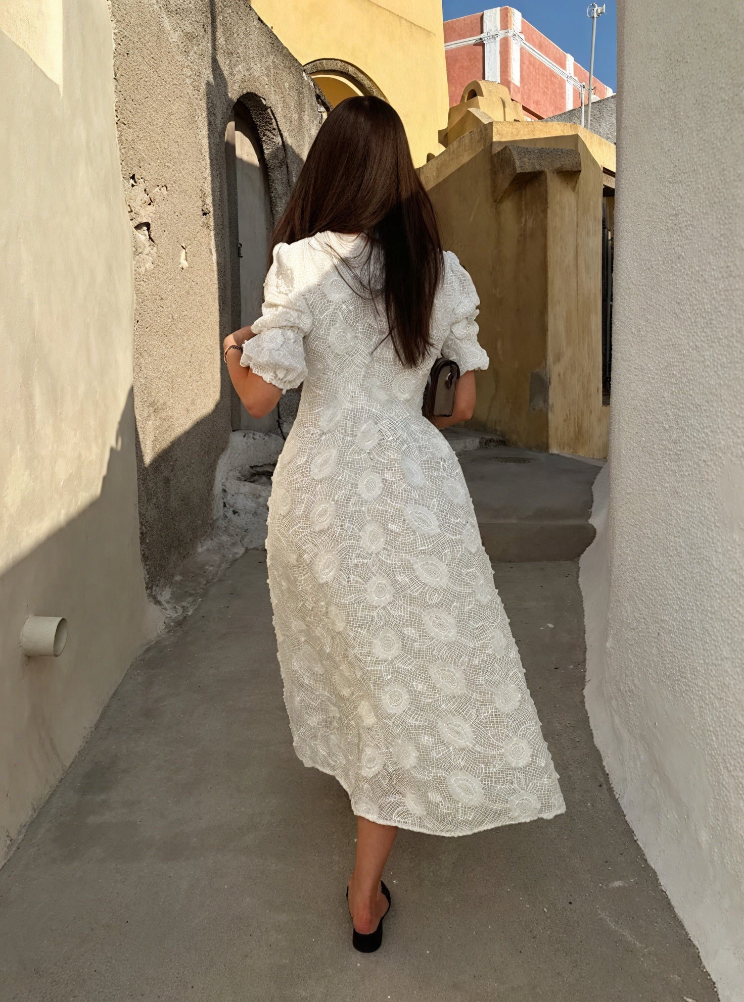 Women's White Embroidered Midi Dress – Button-Down, Short Sleeve-83314-a5df94c8-79b8-4914-8dd1-d50fffe74621