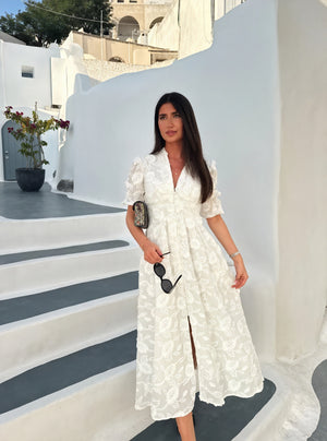 Women's White Embroidered Midi Dress – Button-Down, Short Sleeve-83314-ce3ade1d-7568-4458-8492-8e7b11d640cf