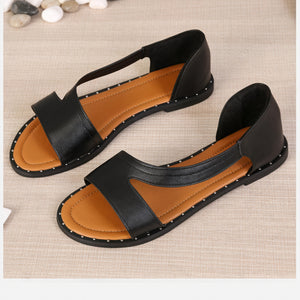 Women's White Flat Sandals with Studded Trim, Open Toe Design-83369-2feb2113-998d-4b50-a99d-f9bf4190fb3c