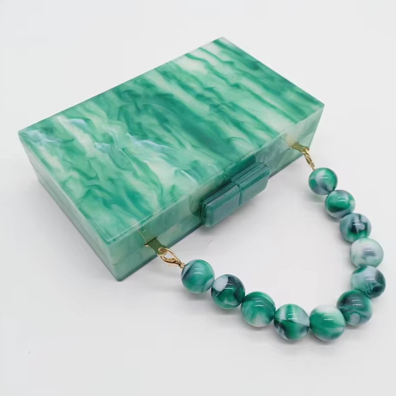 Women's Clutch Handbag – Marbled Acrylic, Beaded Handle, Structured-77266-8346d1b0-9994-42b4-837f-5d8a69de07a2