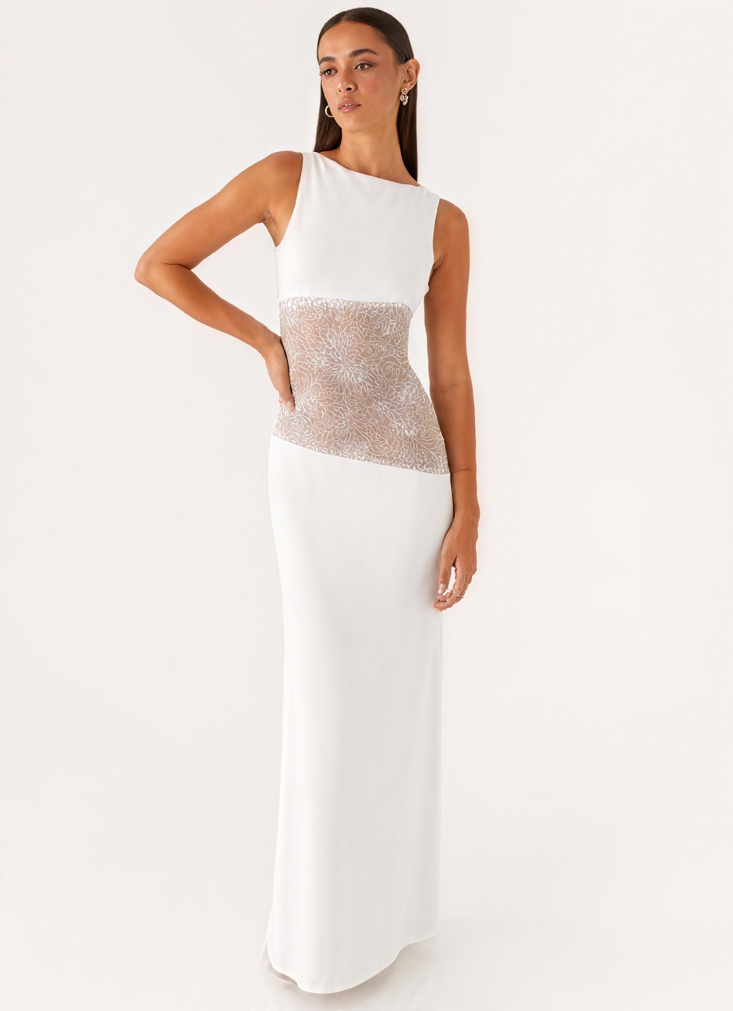 Women's Sleeveless Maxi Dress – Unique Lace Panel, Elegant Evening Wear-83478-65a381ee-310d-48de-8ec6-49a8ec170033