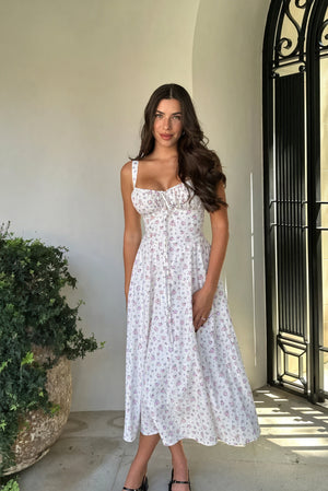 Women's White Floral Midi Dress – Tie-Up Bust, Adjustable Straps, Flowy Summer Style-83612-fad87f55-0396-4920-8b94-669c799192ed