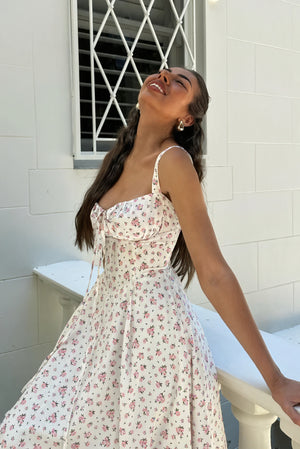 Women's White Floral Midi Dress – Tie-Up Bust, Adjustable Straps, Flowy Summer Style-83612-bde914dc-9ea6-4bcd-8f9d-36d8035b387c