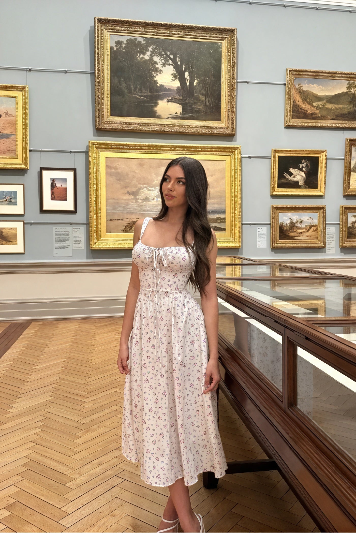 Women's White Floral Midi Dress – Tie-Up Bust, Adjustable Straps, Flowy Summer Style-83612-42267499-f3e8-4c83-afd9-128dd096edd3