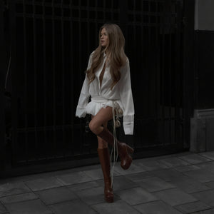 Women's Dress – White Long Sleeve Button-Down, Elegant Style, Sydney Wardrobe-83661-7618abd9-a467-414f-b924-28a429e8daaa