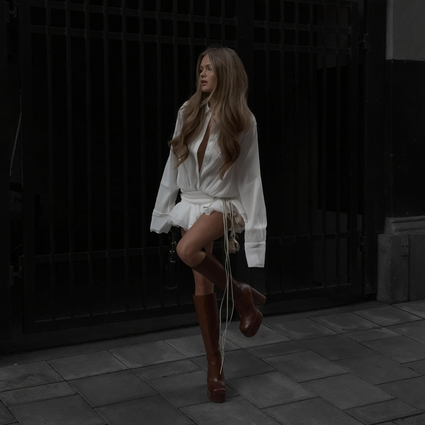 Women's Dress – White Long Sleeve Button-Down, Elegant Style, Sydney Wardrobe-83661-7618abd9-a467-414f-b924-28a429e8daaa