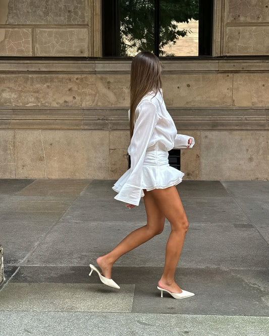 Women's Dress – White Long Sleeve Button-Down, Elegant Style, Sydney Wardrobe-83661-68e87245-84db-4ff8-9ee7-59a66d10de4c
