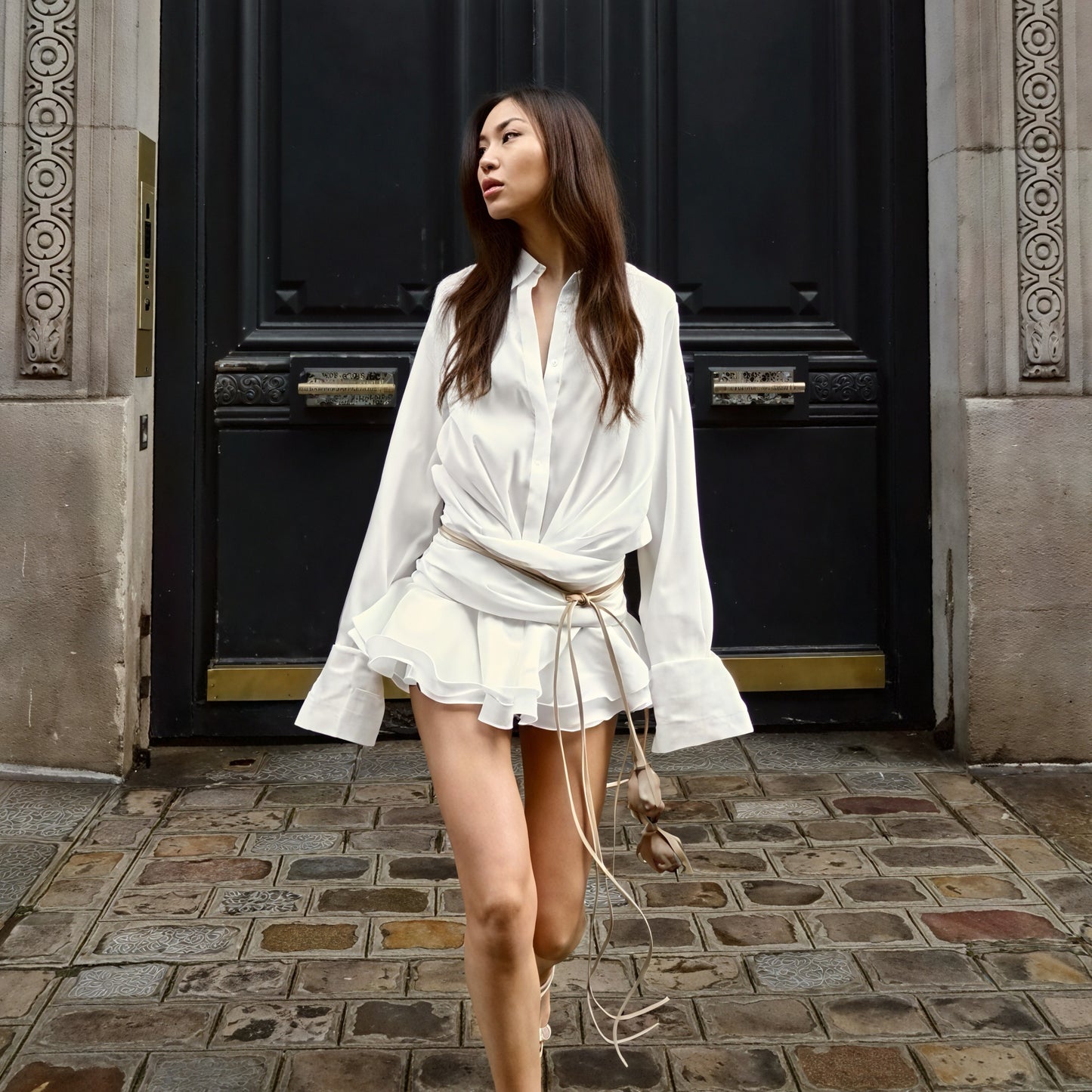 Women's Dress – White Long Sleeve Button-Down, Elegant Style, Sydney Wardrobe-83661-73ff15e4-555d-4e8a-805d-203d4dcf5690