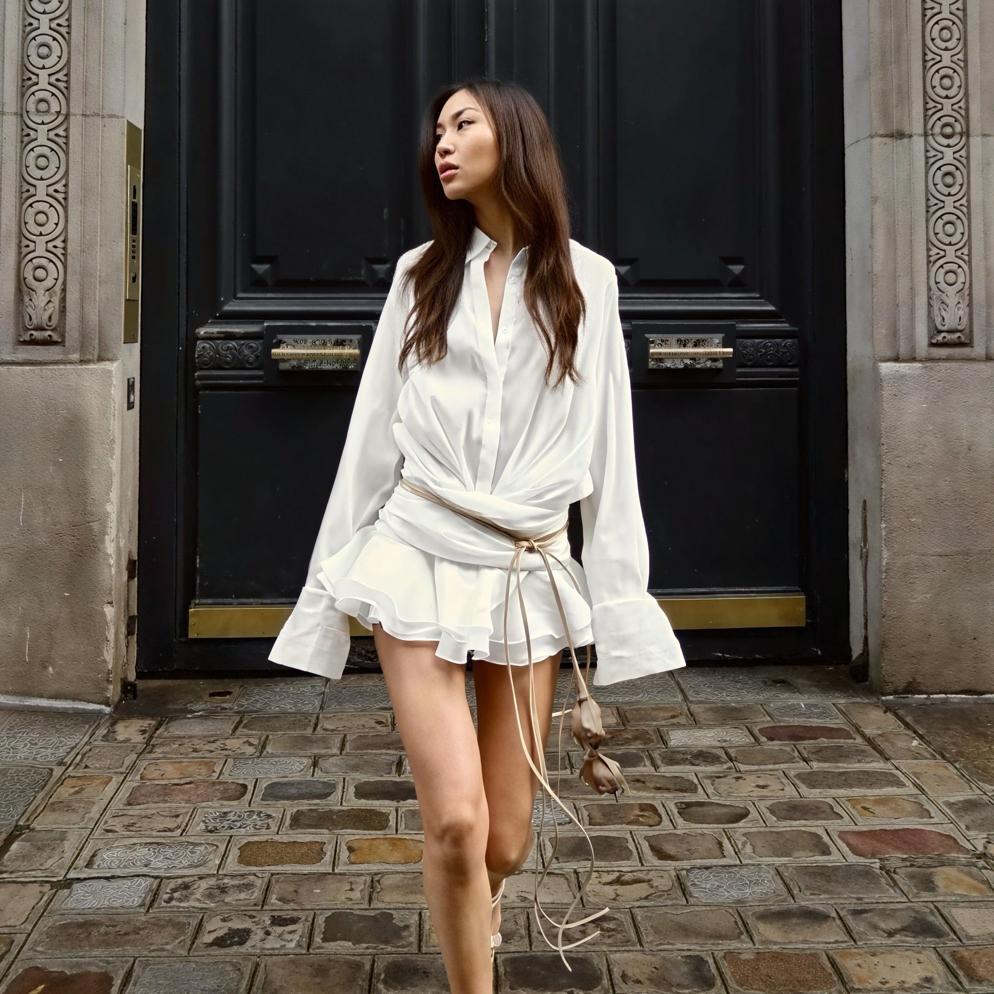 Women's Dress – White Long Sleeve Button-Down, Elegant Style, Sydney Wardrobe-83661-73ff15e4-555d-4e8a-805d-203d4dcf5690