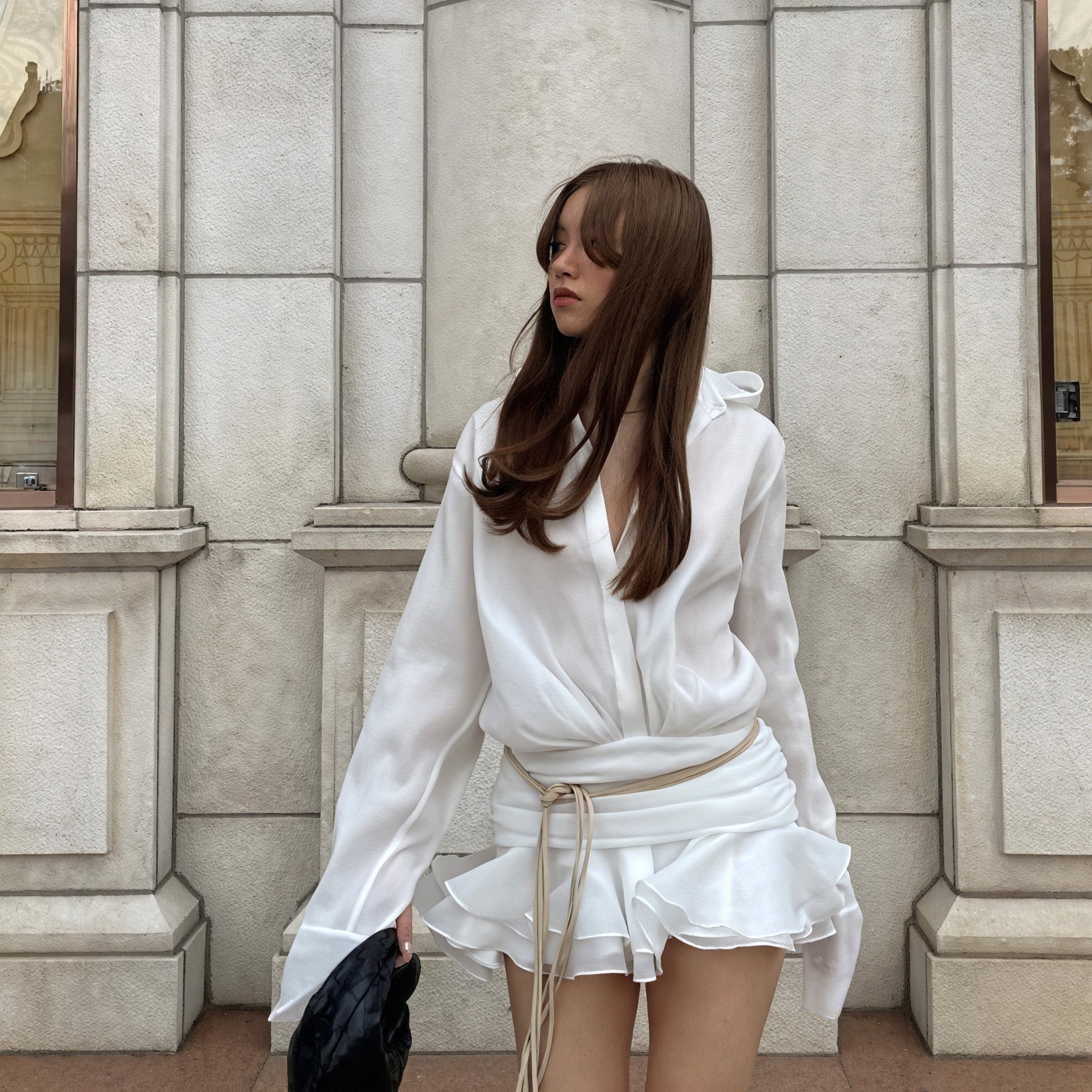 Women's Dress – White Long Sleeve Button-Down, Elegant Style, Sydney Wardrobe-83661-e80965aa-d18f-466b-a5c8-d574a13e7d24
