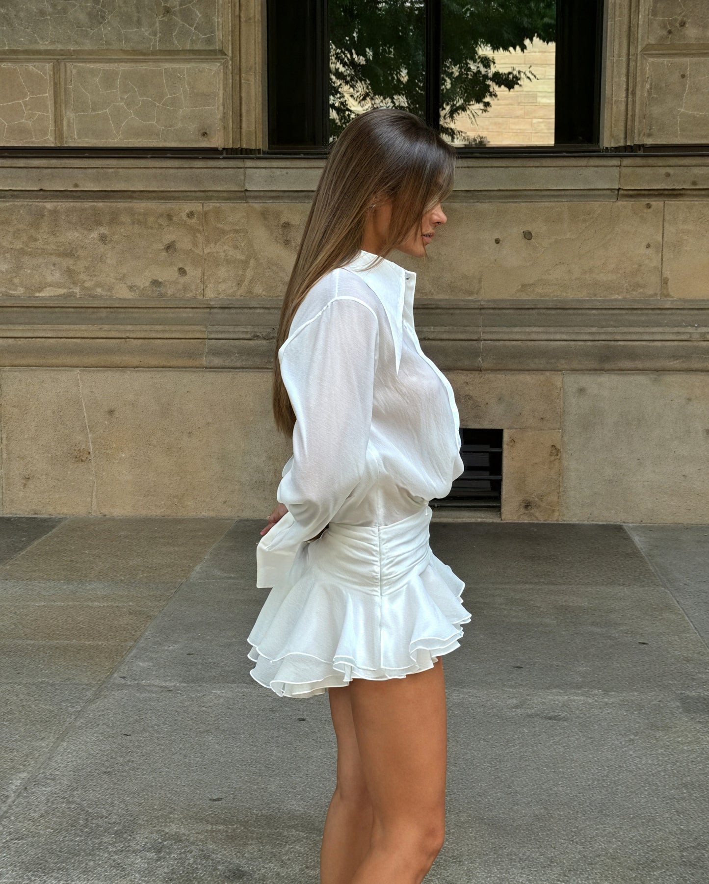 Women's Dress – White Long Sleeve Button-Down, Elegant Style, Sydney Wardrobe-83661-6b47b93c-dd64-4447-aa4b-eb3a5cbe9438