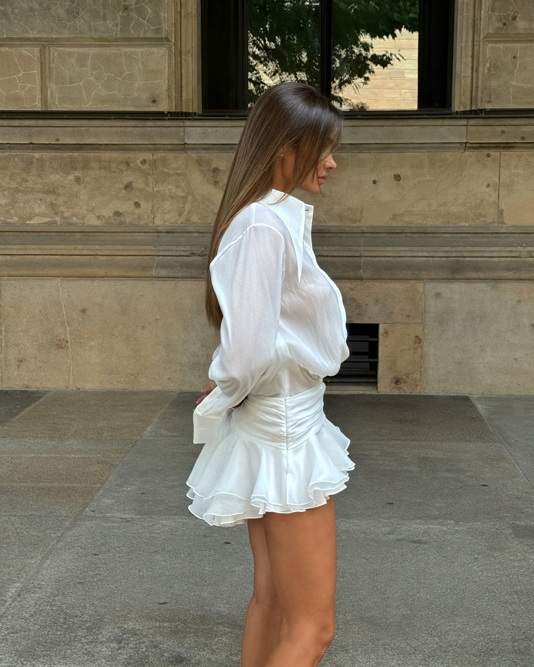 Women's Dress – White Long Sleeve Button-Down, Elegant Style, Sydney Wardrobe-83661-6b47b93c-dd64-4447-aa4b-eb3a5cbe9438