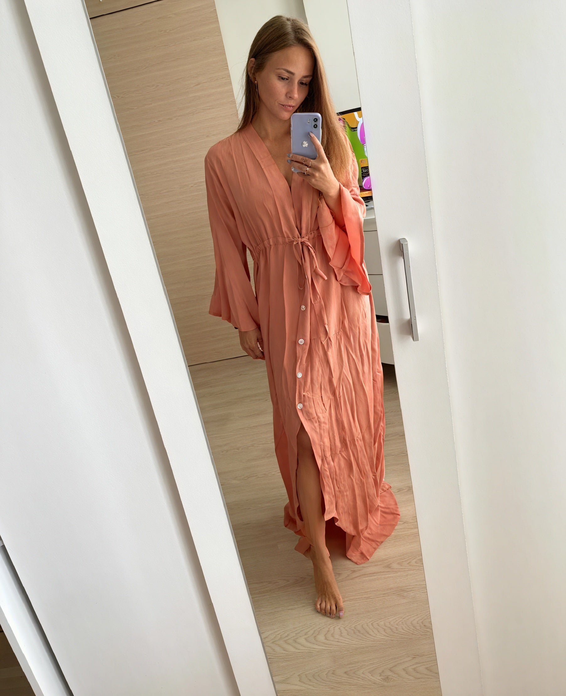 Women's Flowing Maxi Dress – Long Sleeve, V-Neck, Tie Waist-83779-e0e314f6-4368-438c-83e0-2816a03b194a