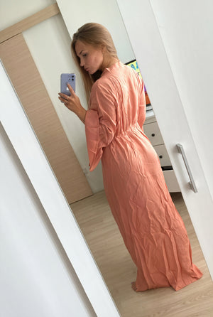 Women's Flowing Maxi Dress – Long Sleeve, V-Neck, Tie Waist-83779-3a15a49a-89e6-4588-9553-7f12f504f025