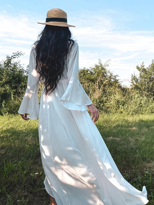 Women's Flowing Maxi Dress – Long Sleeve, V-Neck, Tie Waist-83779-cbe3a0c3-375e-4de2-b457-664227bd5d2e
