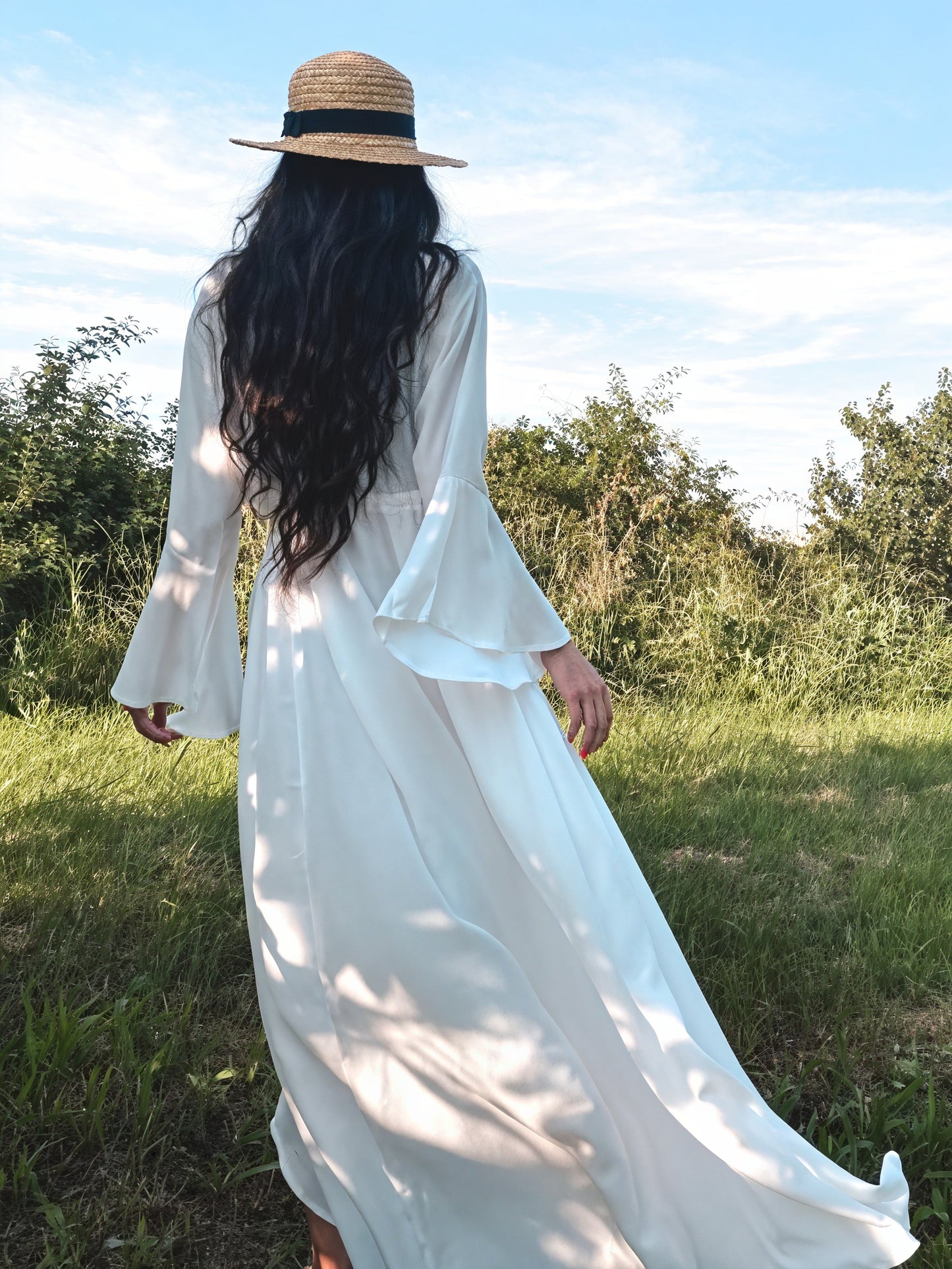 Women's Flowing Maxi Dress – Long Sleeve, V-Neck, Tie Waist-83779-cbe3a0c3-375e-4de2-b457-664227bd5d2e