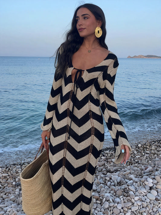 Women's Knit Dress – Chevron Pattern, Long Sleeve, Comfortable-83785-baf4cec6-5aba-47ef-b055-0a3db71487b4