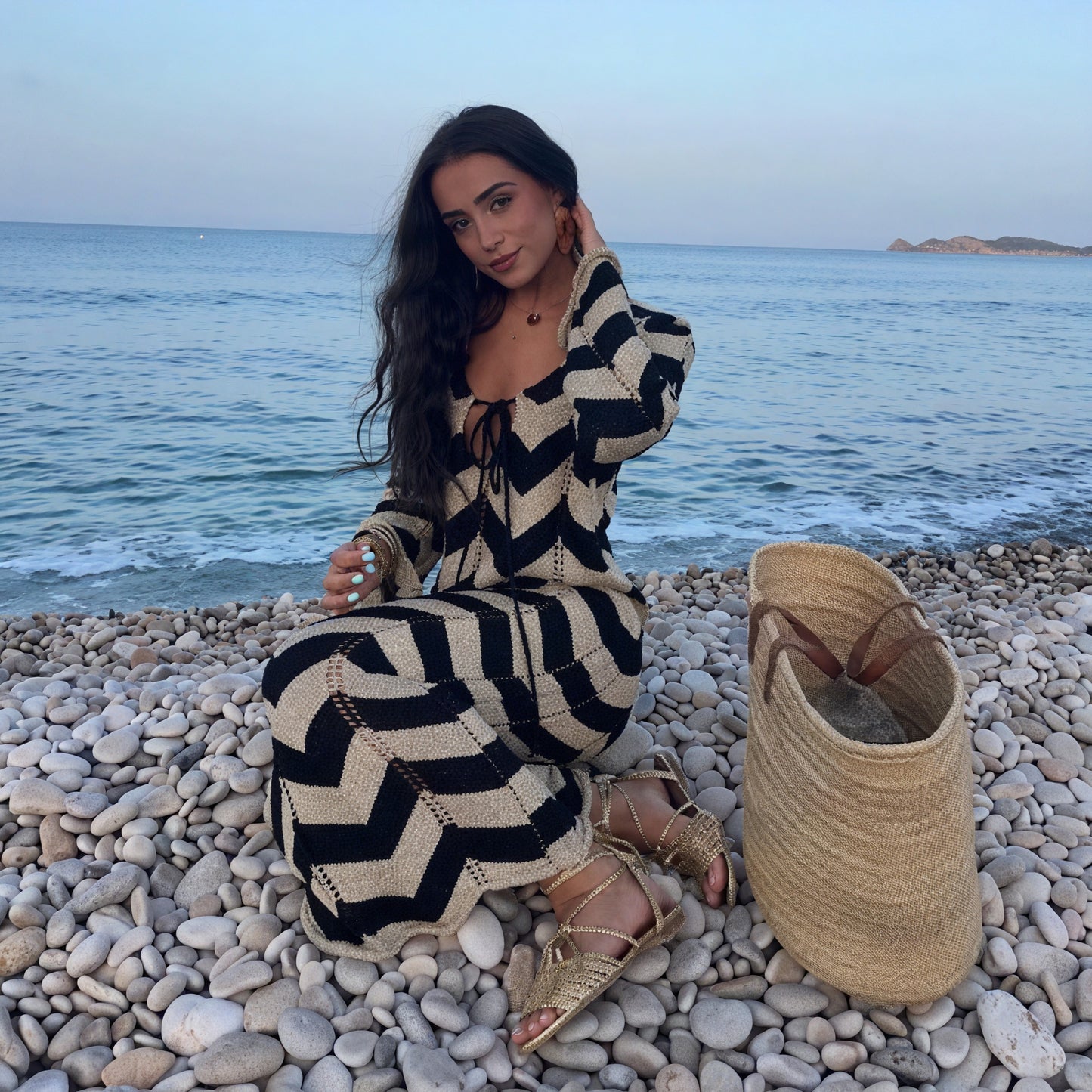 Women's Knit Dress – Chevron Pattern, Long Sleeve, Comfortable-83785-e569d523-10d9-4e10-a44b-ece8f932aba3