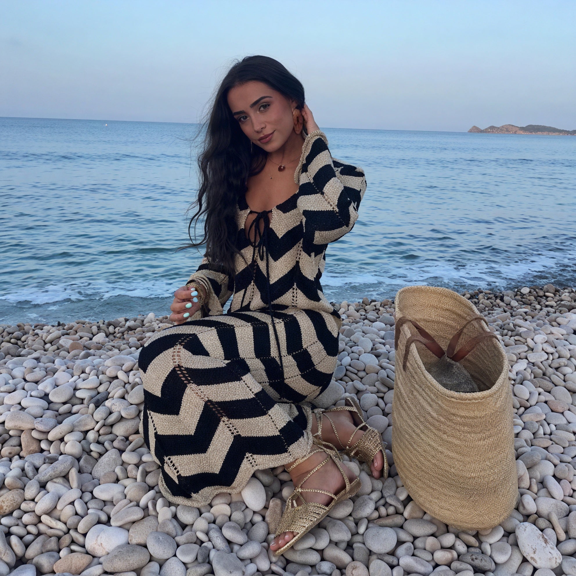 Women's Knit Dress – Chevron Pattern, Long Sleeve, Comfortable-83785-e569d523-10d9-4e10-a44b-ece8f932aba3