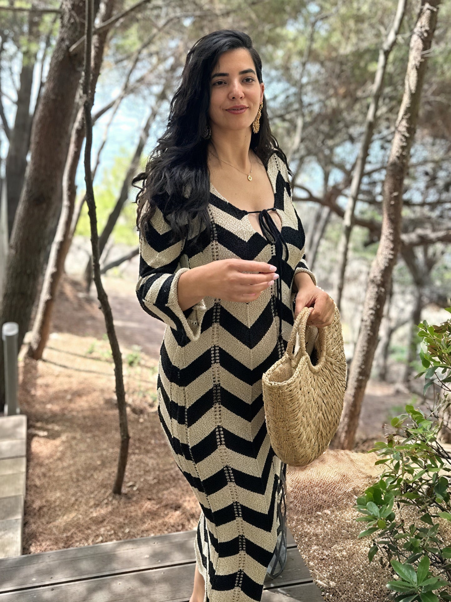Women's Knit Dress – Chevron Pattern, Long Sleeve, Comfortable-83785-518888dc-4574-4c72-8737-747cc2cf4420