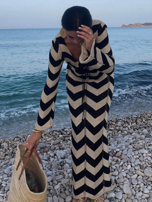 Women's Knit Dress – Chevron Pattern, Long Sleeve, Comfortable-83785-baf5a0cd-832a-465e-837d-3179e60ac924