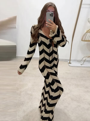Women's Knit Dress – Chevron Pattern, Long Sleeve, Comfortable-83785-6a7b6052-18fb-46ba-a74a-3b7ef65669a9