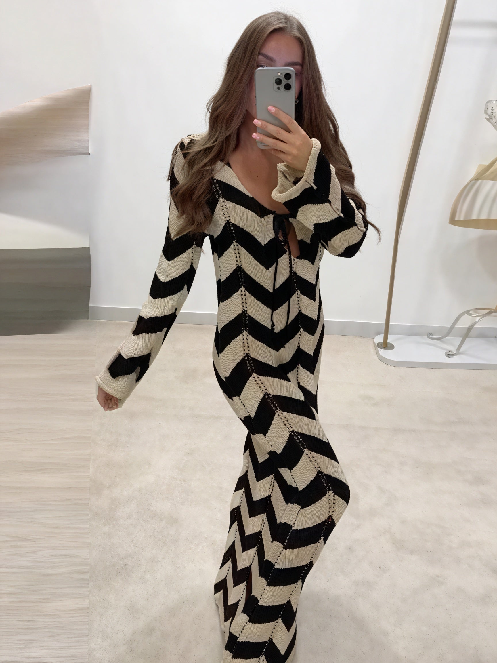 Women's Knit Dress – Chevron Pattern, Long Sleeve, Comfortable-83785-6a7b6052-18fb-46ba-a74a-3b7ef65669a9