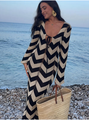 Women's Knit Dress – Chevron Pattern, Long Sleeve, Comfortable-83785-8222111a-68bc-4c1d-8d37-22609a994afb
