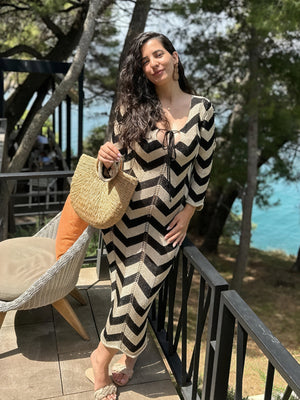 Women's Knit Dress – Chevron Pattern, Long Sleeve, Comfortable-83785-f95661c3-49ba-4ad1-b921-56b42e985fc4