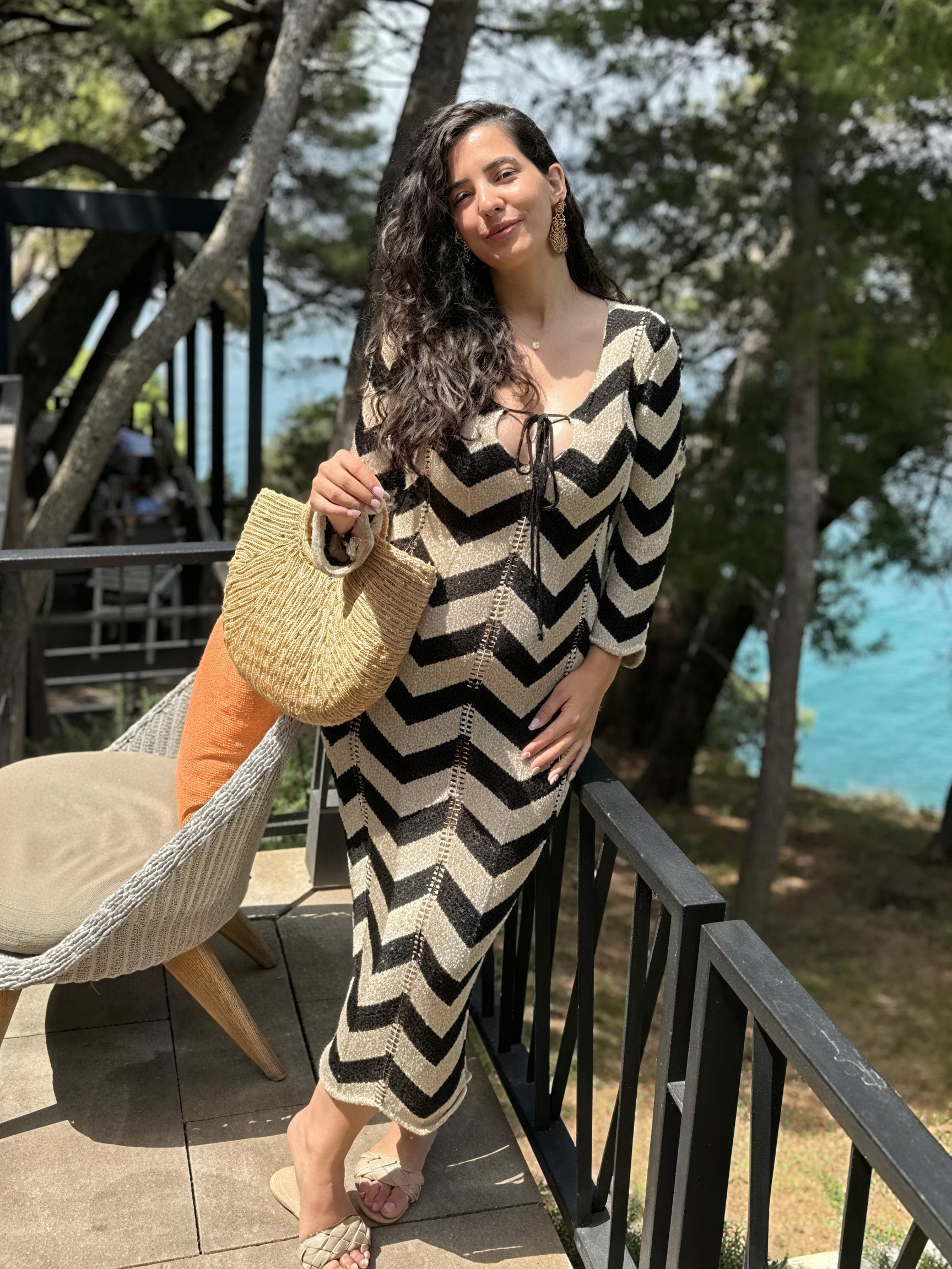 Women's Knit Dress – Chevron Pattern, Long Sleeve, Comfortable-83785-f95661c3-49ba-4ad1-b921-56b42e985fc4