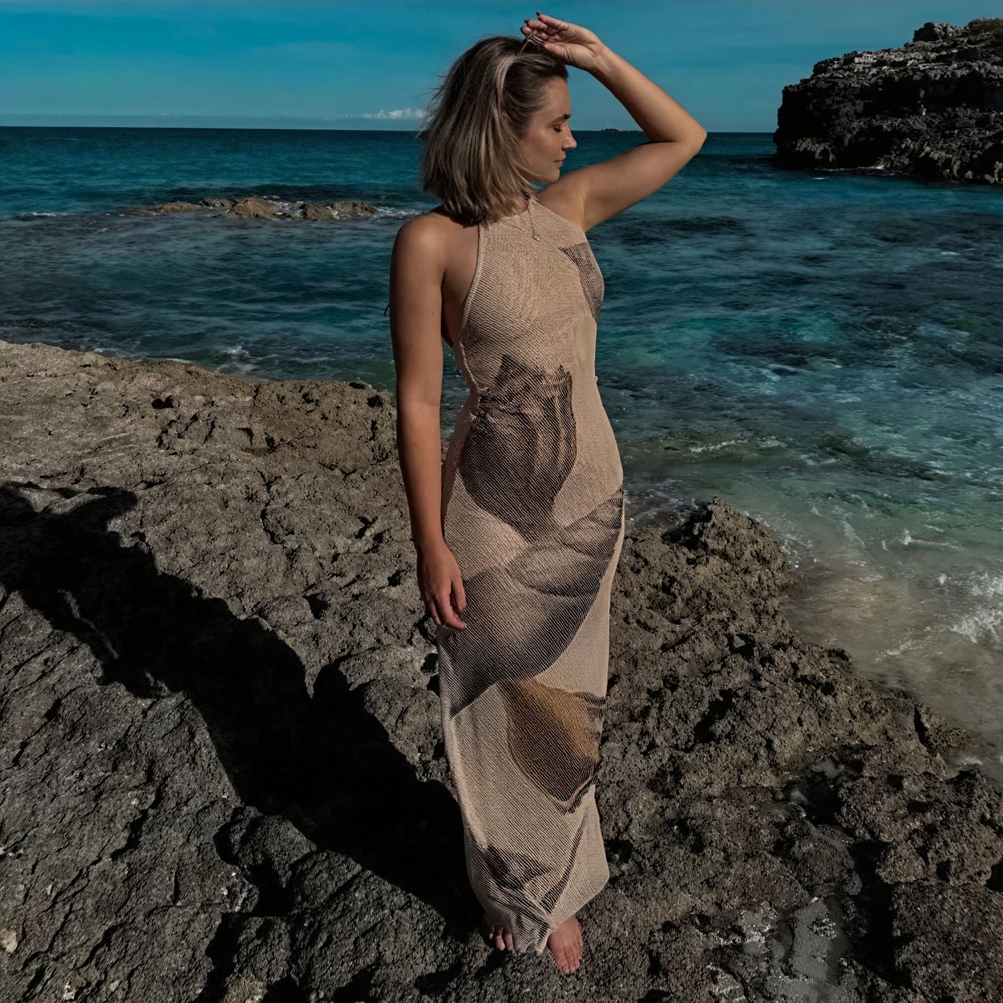 Women's Maxi Dress – Halter Neck, Unique Print, Lightweight Textured Fabric-83816-c102dc19-a8a1-4a7d-ad77-948b69298a8e