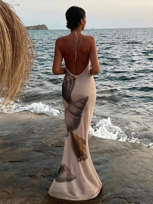 Women's Maxi Dress – Halter Neck, Unique Print, Lightweight Textured Fabric-83816-0ec536e5-70a4-4d3a-b26b-a332fab3287c