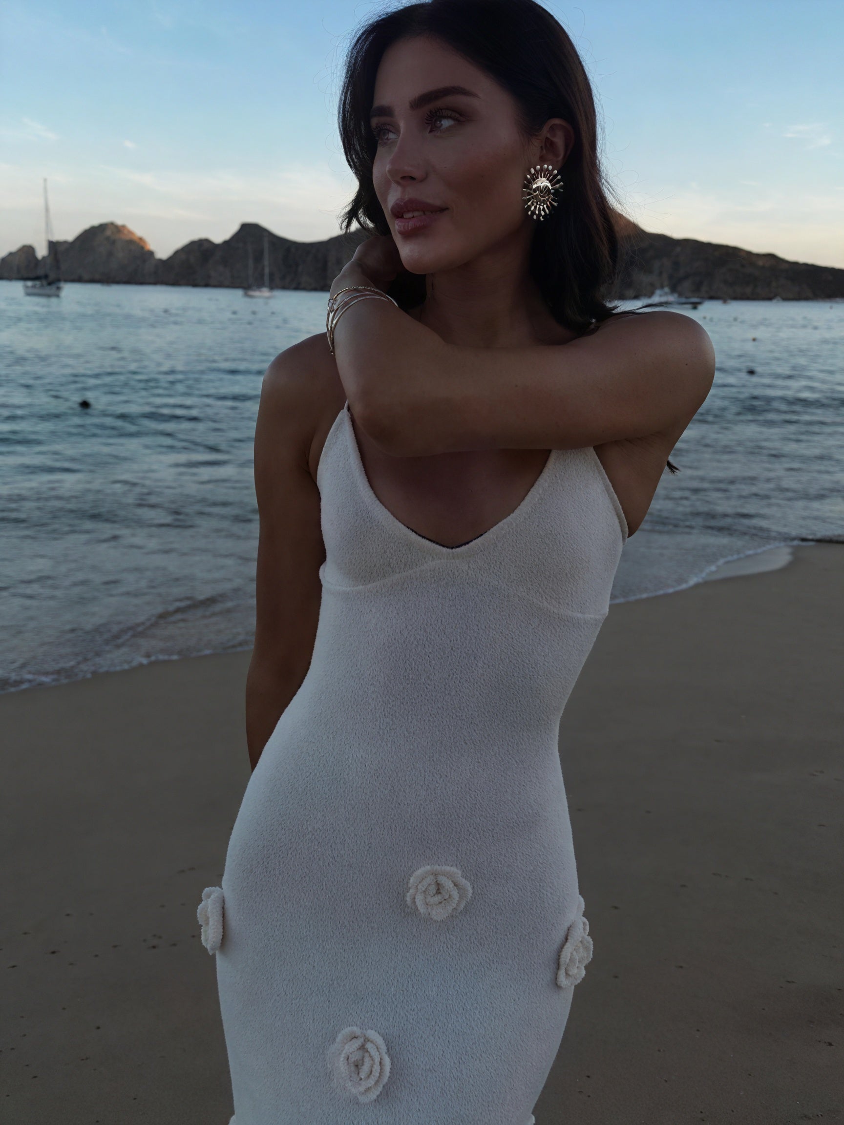 Women's White Spaghetti Strap Dress – Floral Embellished, Lightweight-83821-5ec70331-21f5-4e07-92c6-1df68473cb53