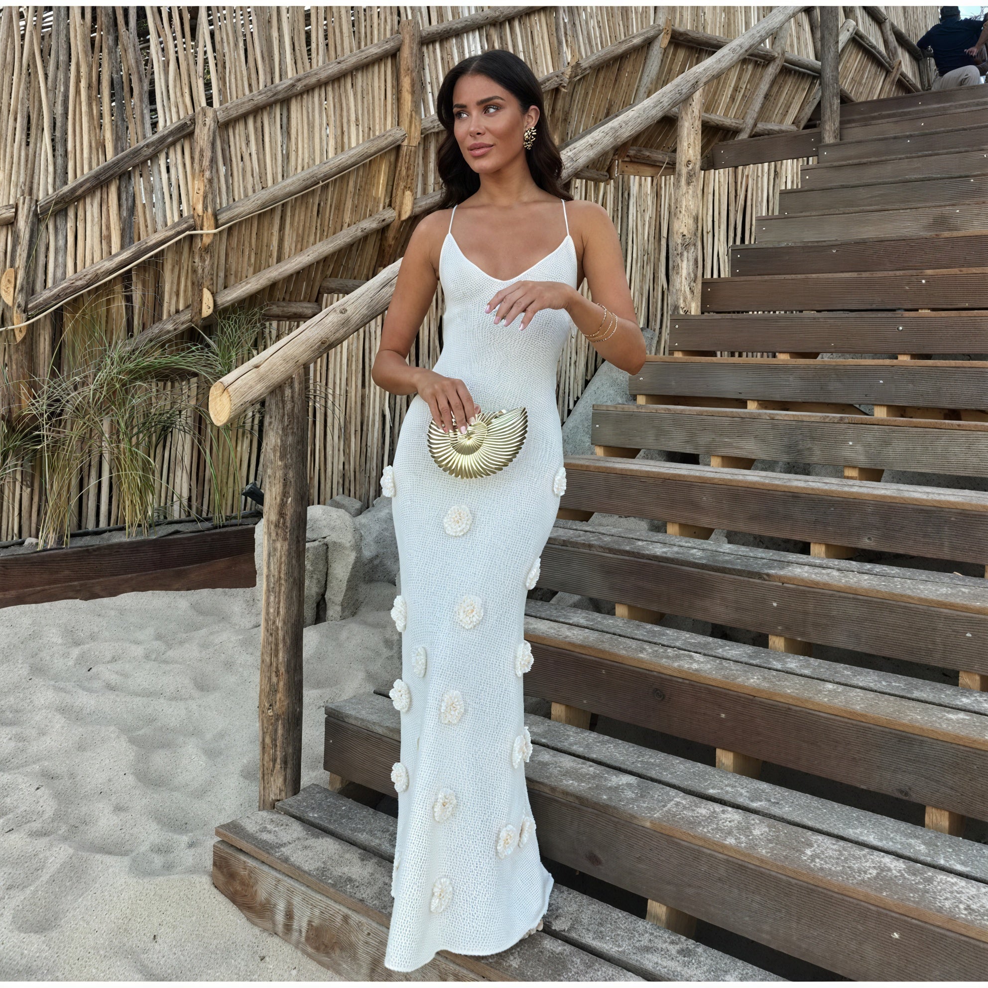 Women's White Spaghetti Strap Dress – Floral Embellished, Lightweight-83821-dad22eff-0459-438c-8966-a964ec7cc8d3