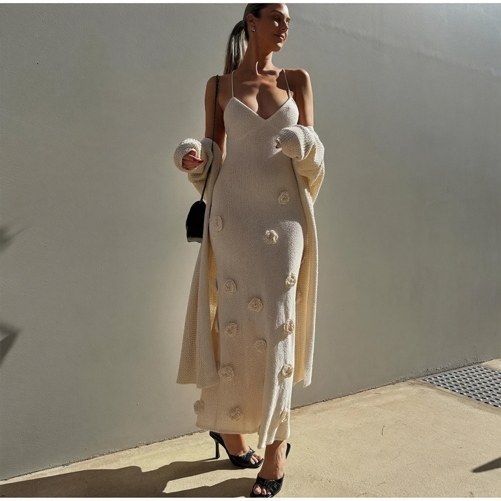 Women's White Spaghetti Strap Dress – Floral Embellished, Lightweight-83821-a7b6e557-f468-4aea-9fc9-992de2f5d1d1