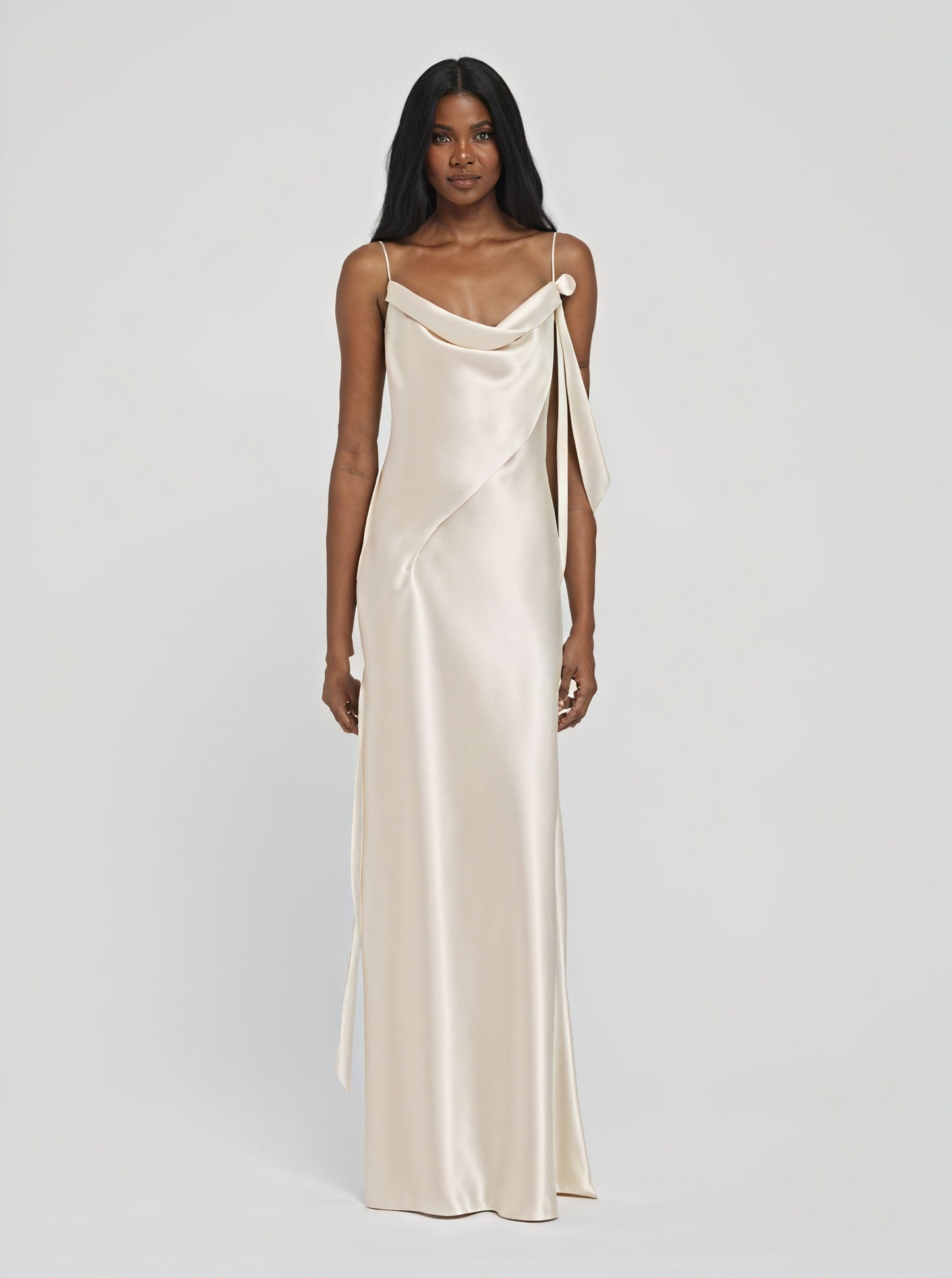 Women's Satin Cowl Neck Maxi Dress, Floor Length, Delicate Spaghetti Straps-83831-c386d1d3-536d-42dc-9e0f-a812a44c6b33