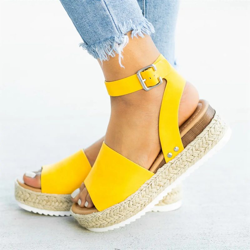 Women's Platform Sandals – Woven Jute Sole, Adjustable Ankle Strap, Open Toe-82622-83ea0479-883d-4b7e-9e92-43671ab1024d