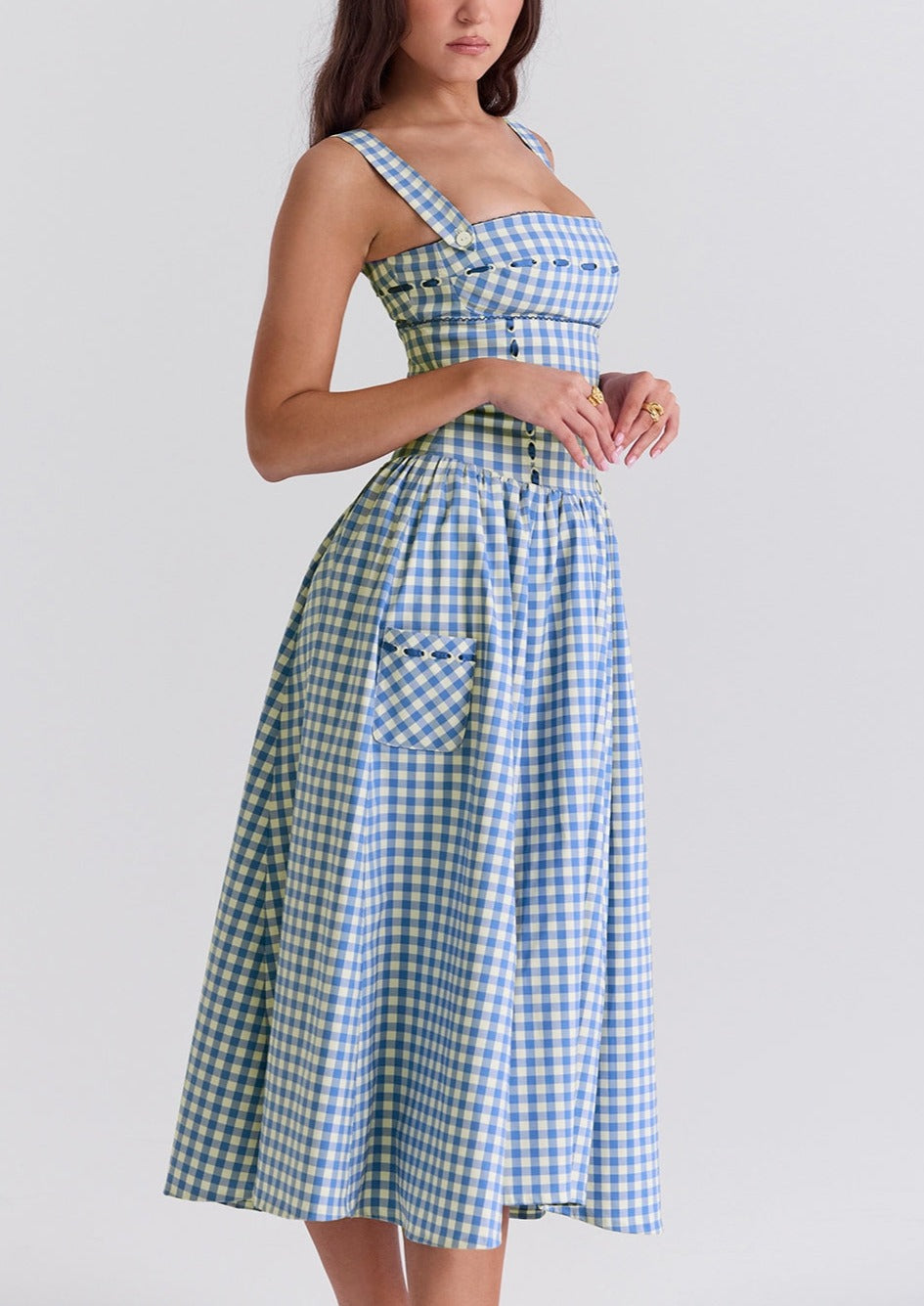 Women's Gingham Dress – Square Neck, Button Front, Classic Summer Style-83592-84b37b40-e669-40c7-8ae2-09f941cd3b0e