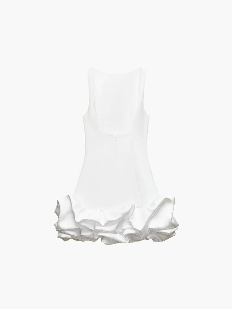 Women's White Mini Dress – Sleeveless, Ruffled Hem, Satin Polyester-77236-874464c3-c3b9-4a4d-90ce-2486c24926ec