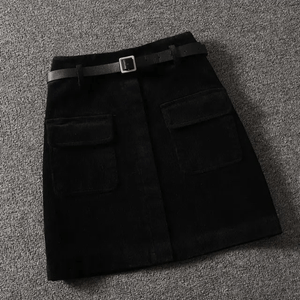 Women's Brown Corduroy A-Line Skirt – High Waist, Belted, Knee-Length-67685-8842e6c3-0bce-47cd-bf20-c7c899299bf1