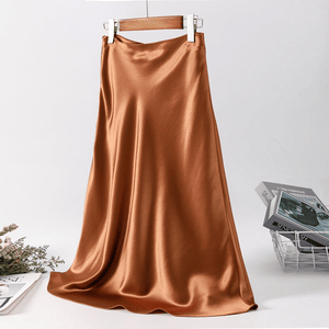 Women's Beige Satin Midi Skirt – High Waist, Flared Hem, Elegant-65289-939c0d37-b4a3-4b1a-a0b3-22e82fdd42df