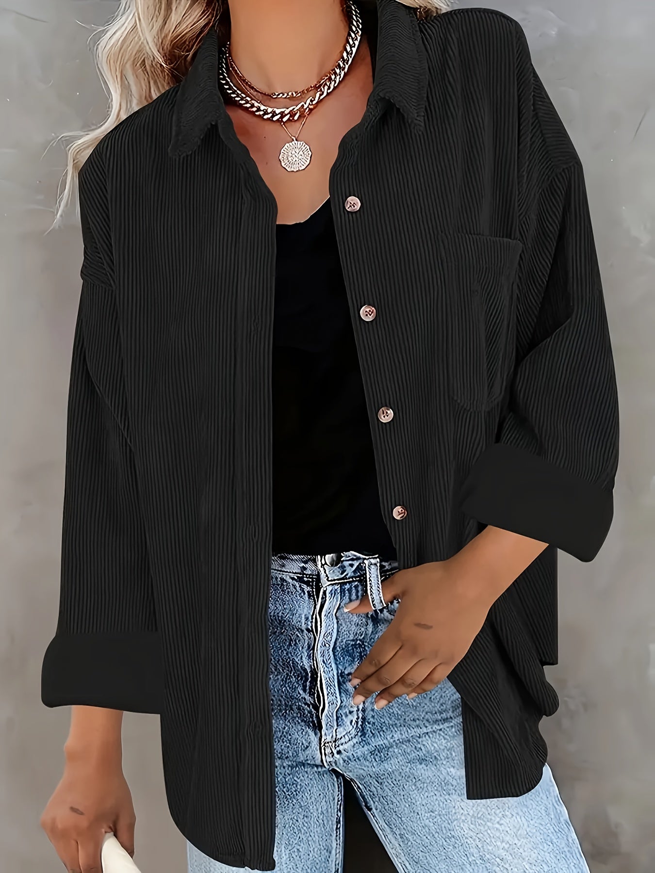 Women's Corduroy Shirt Jacket – Relaxed Fit, Button-Down, Collared, Chest Pocket, Casual Style-81390-9797c90c-79f2-42a9-ac12-0e1cb8b41852