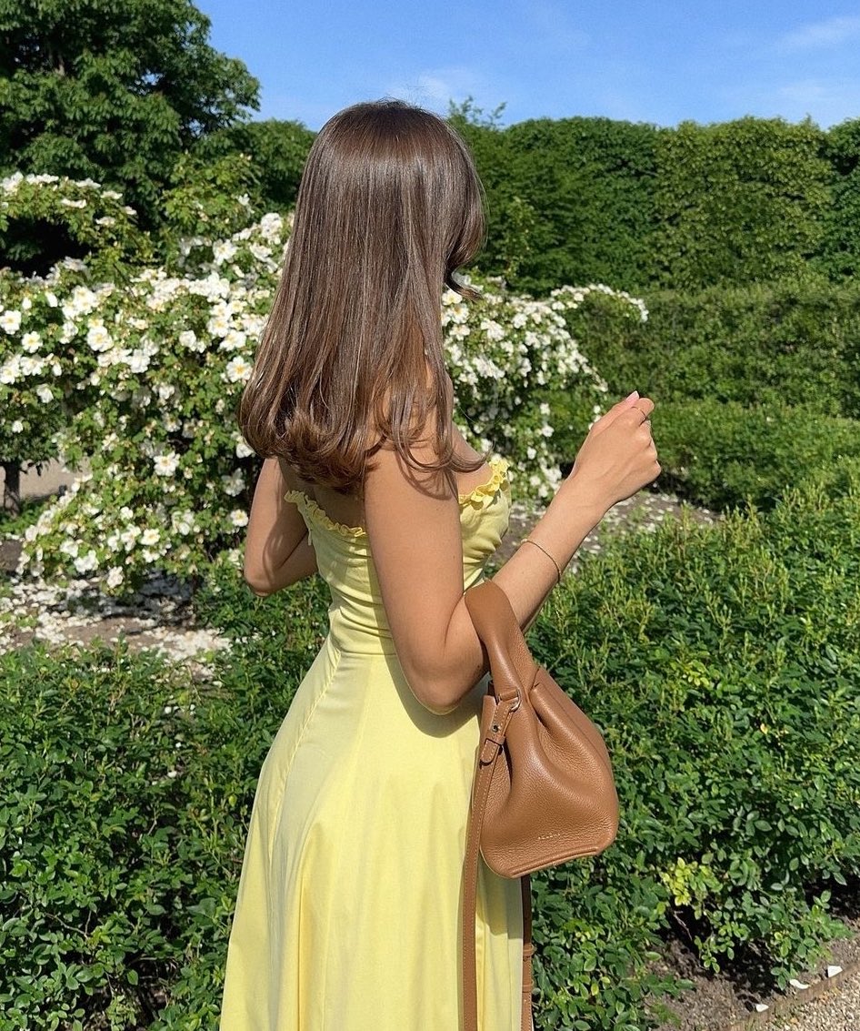 Women's Yellow Strapless Dress – Ruffled Neckline, A-Line, Side Slit-77076-9ae3bd91-9ca7-4836-9489-dc0fb2bc9082
