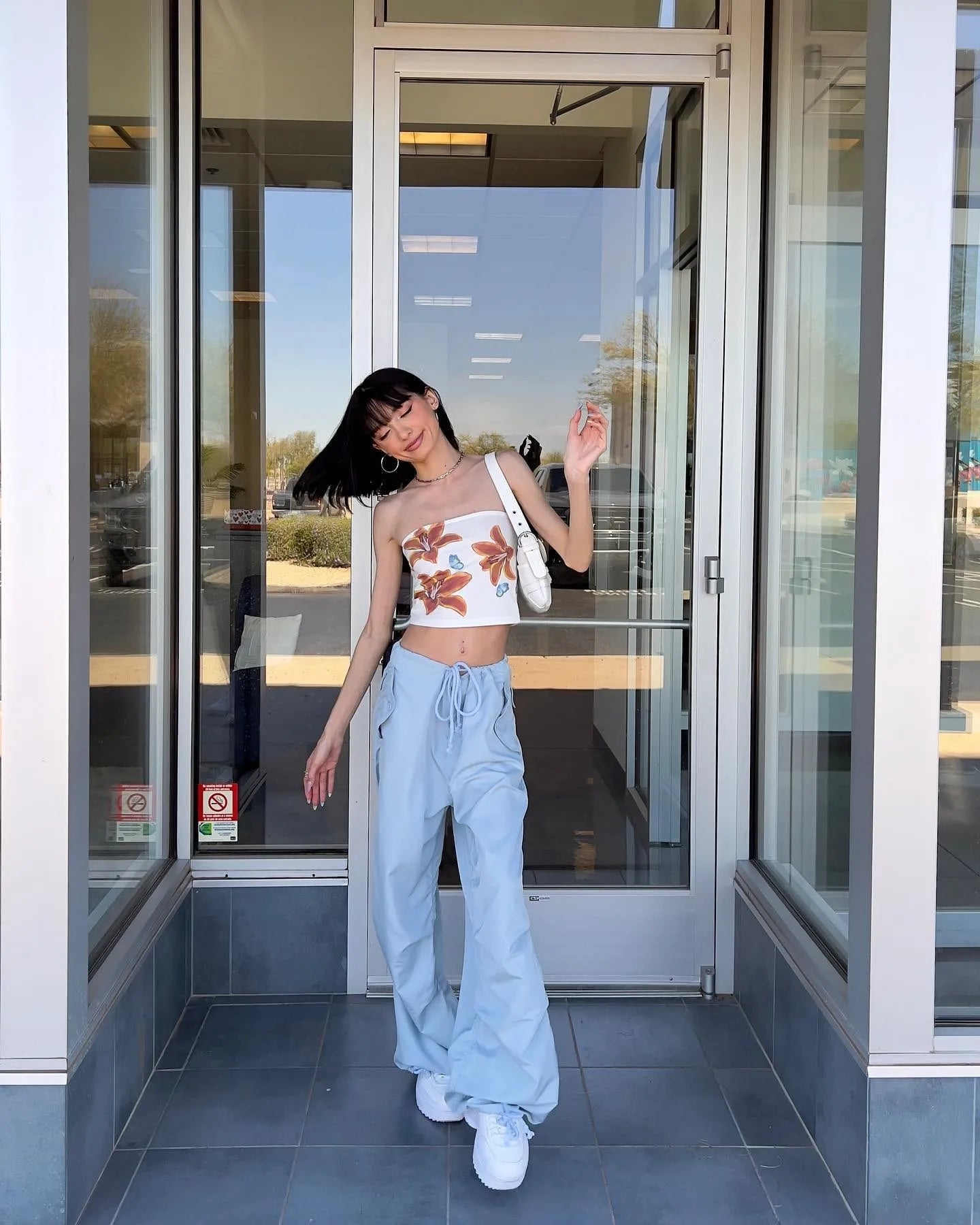 Women's Strapless Tube Top – White Lily Butterfly Floral Print Cropped, Lightweight Cotton Blend, Bohemian Style-81816-9afdee43-c2de-425c-9bd0-58885c59b94e