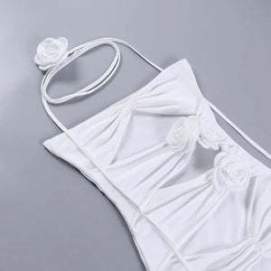 Women's Mini Dress – White Floral Cut-Out Strapless with Choker-77237-9b5e59e6-ac81-47fd-84a2-c5338a9ce367