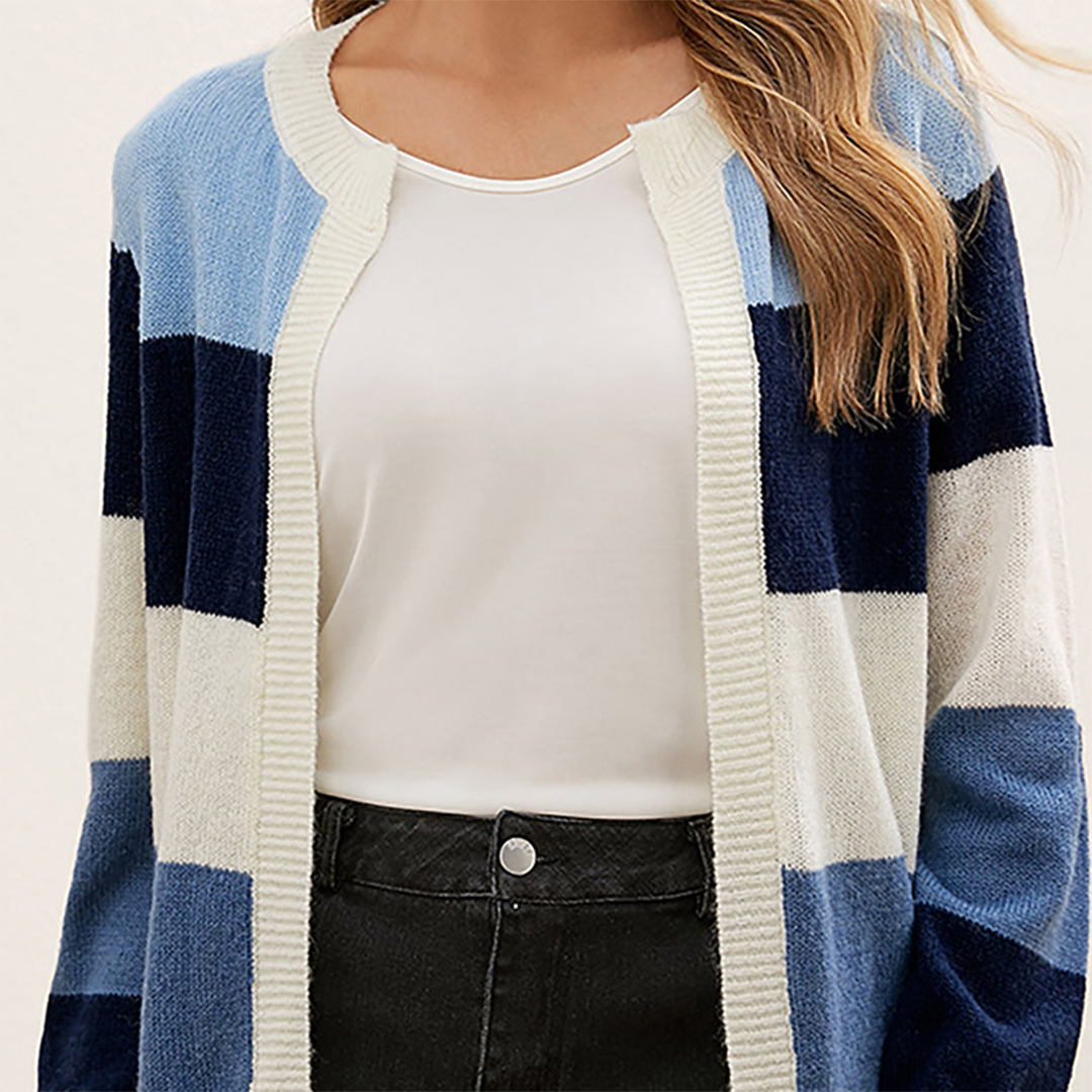 Women's Cardigan – Striped Color Block Open Front Long Sleeve Knit-74430-9c93f468-1f42-44e9-ae24-15b1063d5fd5