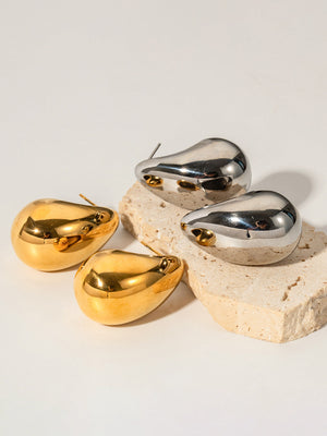 Women's Teardrop Stud Earrings – High-Polish Minimalist Metal, Gold & Silver-77140-9f060384-09aa-4026-a18b-ad9bd28a4759